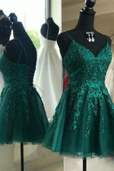 Cute A Line V Neck Backless Green Lace Corset Prom Dress, Short Backless Green Lace Corset Formal Graduation Corset Homecoming Dress outfit, Formal Dress Cheap