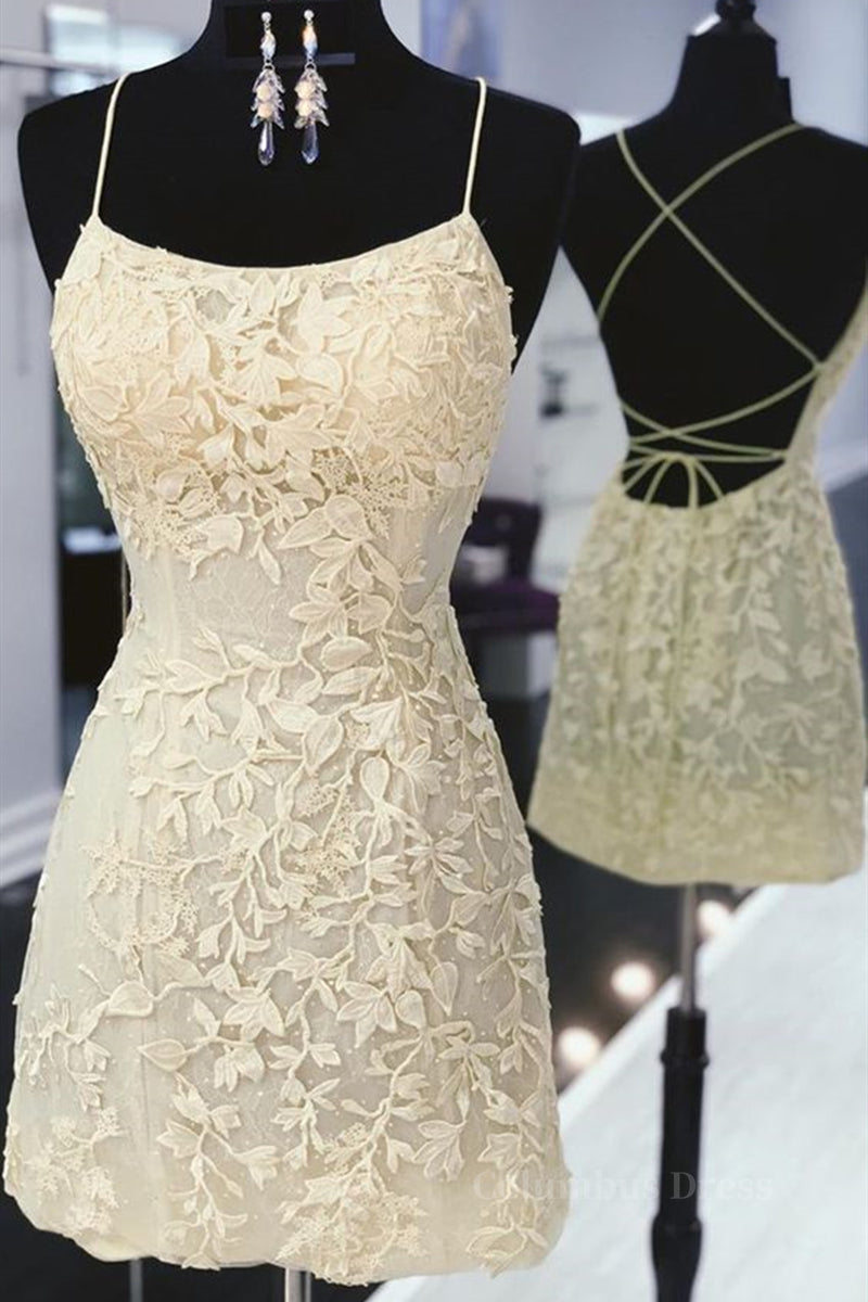 Cute Backless Yellow Lace Short Corset Prom Dress, Yellow Lace Corset Formal Graduation Corset Homecoming Dress outfit, Navy Blue Dress