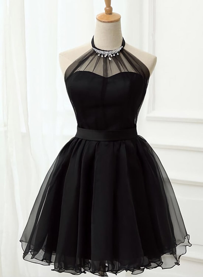 Cute Black Tulle Halter Short Corset Homecoming Dress, Black Corset Prom Dress outfits, Party Dresses Summer Dresses 2030