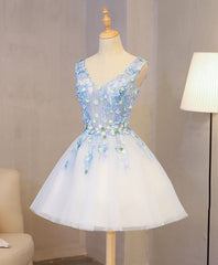 Cute Blue Lace Applique Short Corset Prom Dress, Corset Homecoming Dress outfit, Homecoming Dresses Styles