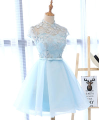 Cute Blue Lace Tulle Short Corset Prom Dress. Cute Corset Homecoming Dress outfit, Evening Dress For Wedding