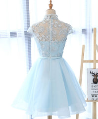 Cute Blue Lace Tulle Short Corset Prom Dress. Cute Corset Homecoming Dress outfit, Evening Dresses For Wedding