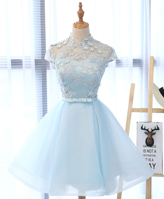 Cute Blue Lace Tulle Short Corset Prom Dress. Cute Corset Homecoming Dress outfit, Evening Dress For Weddings