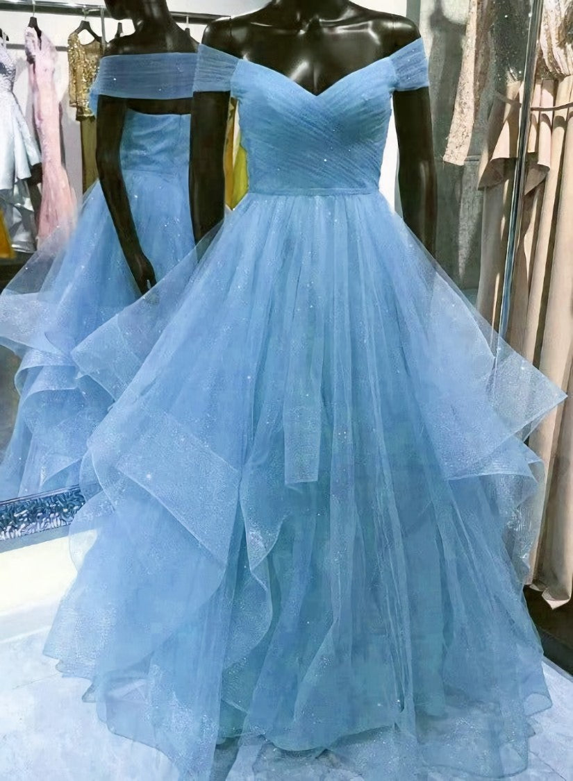 Cute Blue Tulle Sweetheart Layers Long Corset Formal Dresses, Blue Evening Gown Corset Prom Dress outfits, Prom Dress 2021