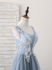 Cute Blue V Neck Tulle Lace Applique Short Corset Prom Dress, Blue Corset Homecoming Dress outfit, Prom Dress Yellow