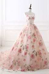 Cute Floral Long Corset Prom Dress with Lace, A-Line Scoop Neckline Party Dress Outfits, Prom Dress Boutiques Near Me