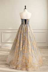 Cute Gradient Tulle Long Corset Formal Dress, A-Line Strapless Corset Prom Dress Evening Dress outfit, Bridesmaid Dress Idea