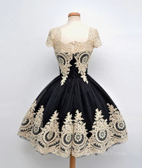 Cute Lace Applique Black Short Corset Prom Dresses, Lace Applique Corset Homecoming Dresses outfit, Bridesmaid Dresses Colorful