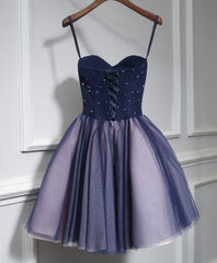 Cute Lace Tulle Short A Line Corset Prom Dress,Purple Corset Homecoming Dress outfit, Long Gown