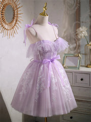 Cute Lavender Tulle Short Corset Prom Dress, Lavender Corset Homecoming Dress 2024 Gowns, Evening Dress Classy