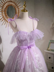 Cute Lavender Tulle Short Corset Prom Dress, Lavender Corset Homecoming Dress 2024 Gowns, Evening Dresses Prom Long