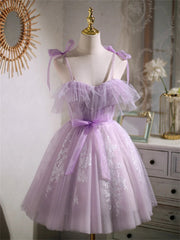 Cute Lavender Tulle Short Corset Prom Dress, Lavender Corset Homecoming Dress 2024 Gowns, Evening Dresses Long Elegant