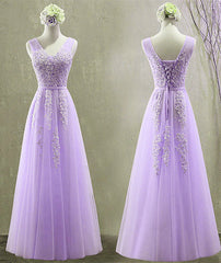 Cute Light Purple Tulle with Lace V-neckline Corset Prom Dress, Long Evening Gown Corset Formal Dress outfit, Homecoming Dress With Tulle