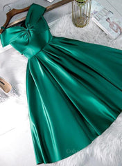 Cute Off Shoulder Green Satin Short Corset Prom Dresses, Off the Shoulder Green Corset Homecoming Dresses, Green Corset Formal Evening Dresses outfit, Formal Dresses Outfit Ideas