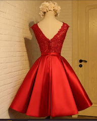 Cute Red Corset Homecoming Dress, Round Neckline Lace and Satin Party Dress Outfits, Homecoming Dress Boutiques