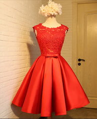 Cute Red Corset Homecoming Dress, Round Neckline Lace and Satin Party Dress Outfits, Homecoming Dress With Tulle