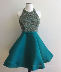 Cute Round Neck Sequin Backless Green Short Corset Prom Dresses, Green Corset Homecoming Dresses outfit, Bridesmaid Dresses Online