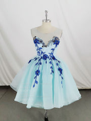 Cute Round Neck Tulle Lace Short Corset Prom Dress, Blue Corset Homecoming Dress outfit, Prom Dress Guide