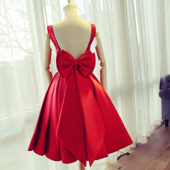 Cute Satin Bow Back Party Dresses, Red Short Corset Homecoming Dresses outfit, Formal Dress Homecoming