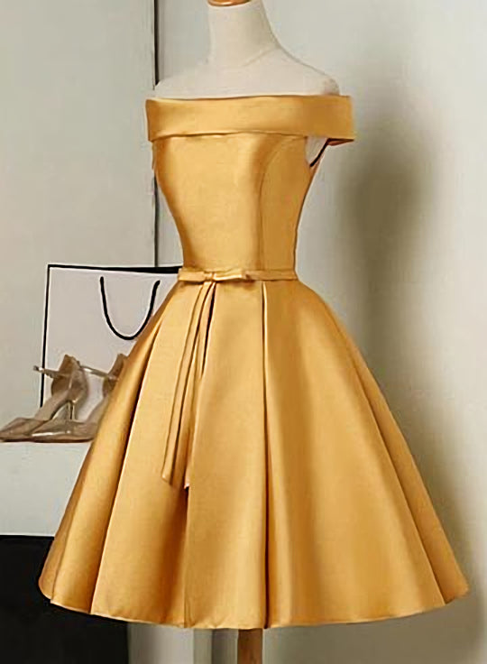 Cute Satin Knee Length Off Shoulder Corset Homecoming Dress, Corset Prom Dress outfits, Prom Dresses Vintage