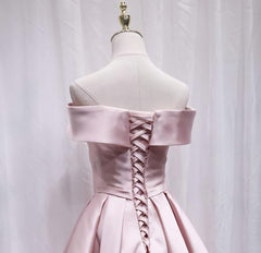 Cute Satin Pink Sweetheart Off Shoulder Knee Length Party Dress, Short Corset Prom Dress outfits, Stunning Dress