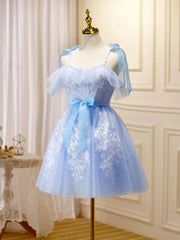 Cute Short Blue Lace Corset Prom Dresses, Short Blue Lace Corset Formal Graduation Dresses outfit, Party Dress Online Shopping