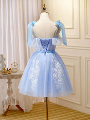 Cute Short Blue Lace Corset Prom Dresses, Short Blue Lace Corset Formal Graduation Dresses outfit, Party Dress Party Dress
