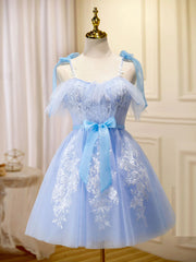 Cute Short Blue Lace Corset Prom Dresses, Short Blue Lace Corset Formal Graduation Dresses outfit, Party Dresses Online Shopping
