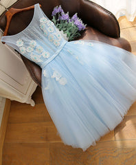 Cute Sky Blue Lace Tulle Short Corset Prom Dress, Corset Homecoming Dress outfit, Evening Dresses Designer