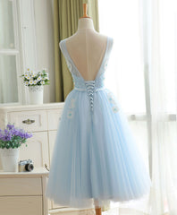 Cute Sky Blue Lace Tulle Short Corset Prom Dress, Corset Homecoming Dress outfit, Evening Dress Designs