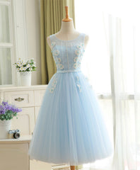 Cute Sky Blue Lace Tulle Short Corset Prom Dress, Corset Homecoming Dress outfit, Evening Dresses And Gowns