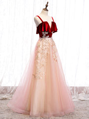 Cute Straps Velvet and Tulle Long Party Dress, A-line Evening Gown outfits, Party Dress Boots