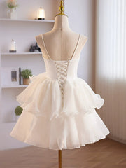 Cute Sweetheart Neck Organza White Corset Prom Dress, White Corset Homecoming Dresses outfit, Evening Dress Yellow