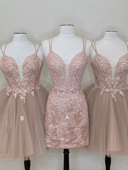 Cute tulle pink lace short Corset Prom dress, cute lace Corset Homecoming dress outfit, Prom Dress Style