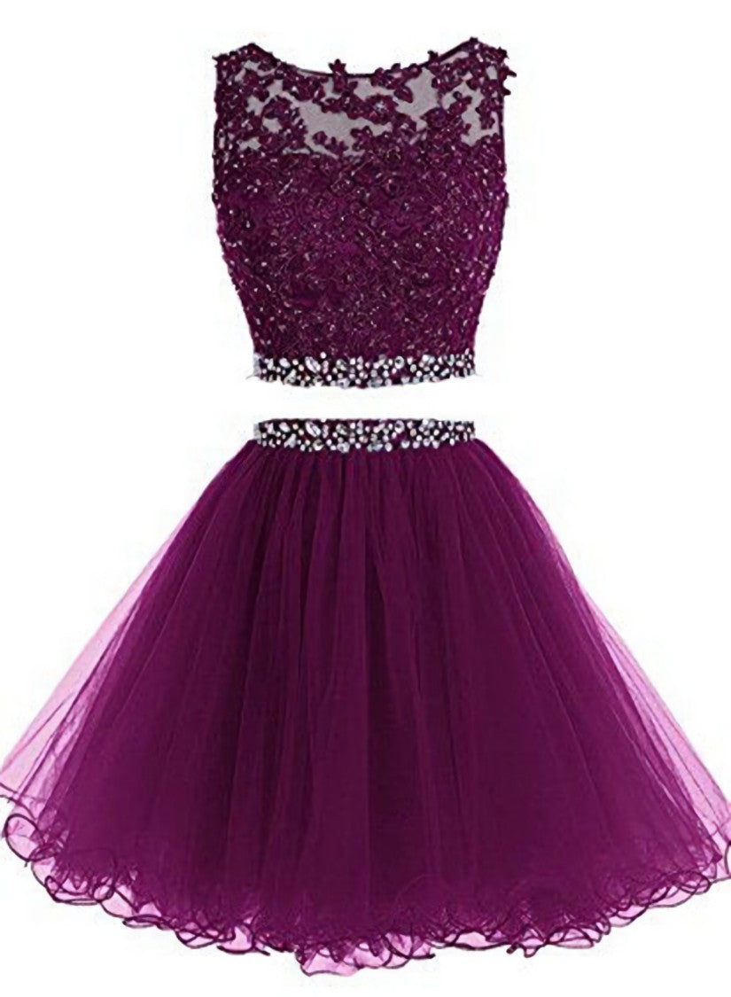 Cute Two Piece Tulle with Beadings Corset Homecoming Dress, Lovely Corset Formal Dress outfit, Homecoming Dresses Bodycon