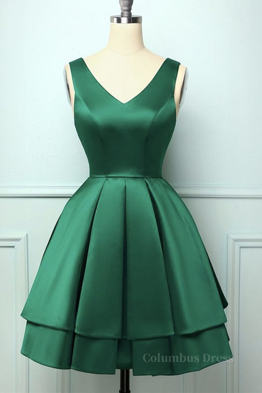 Cute V Neck and V Back Layered Green Short Corset Prom Dress, Short Green Corset Homecoming Dress, Green Corset Formal Evening Dress outfit, Evening Dresses For Wedding