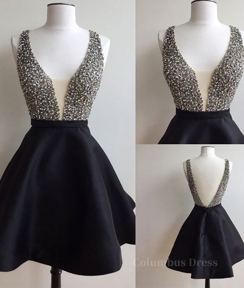 Cute V Neck And V Back Sequin Short Black Corset Prom Dresses, Cute Short Black Corset Homecoming Dresses outfit, Bridesmaid Dress Color Schemes