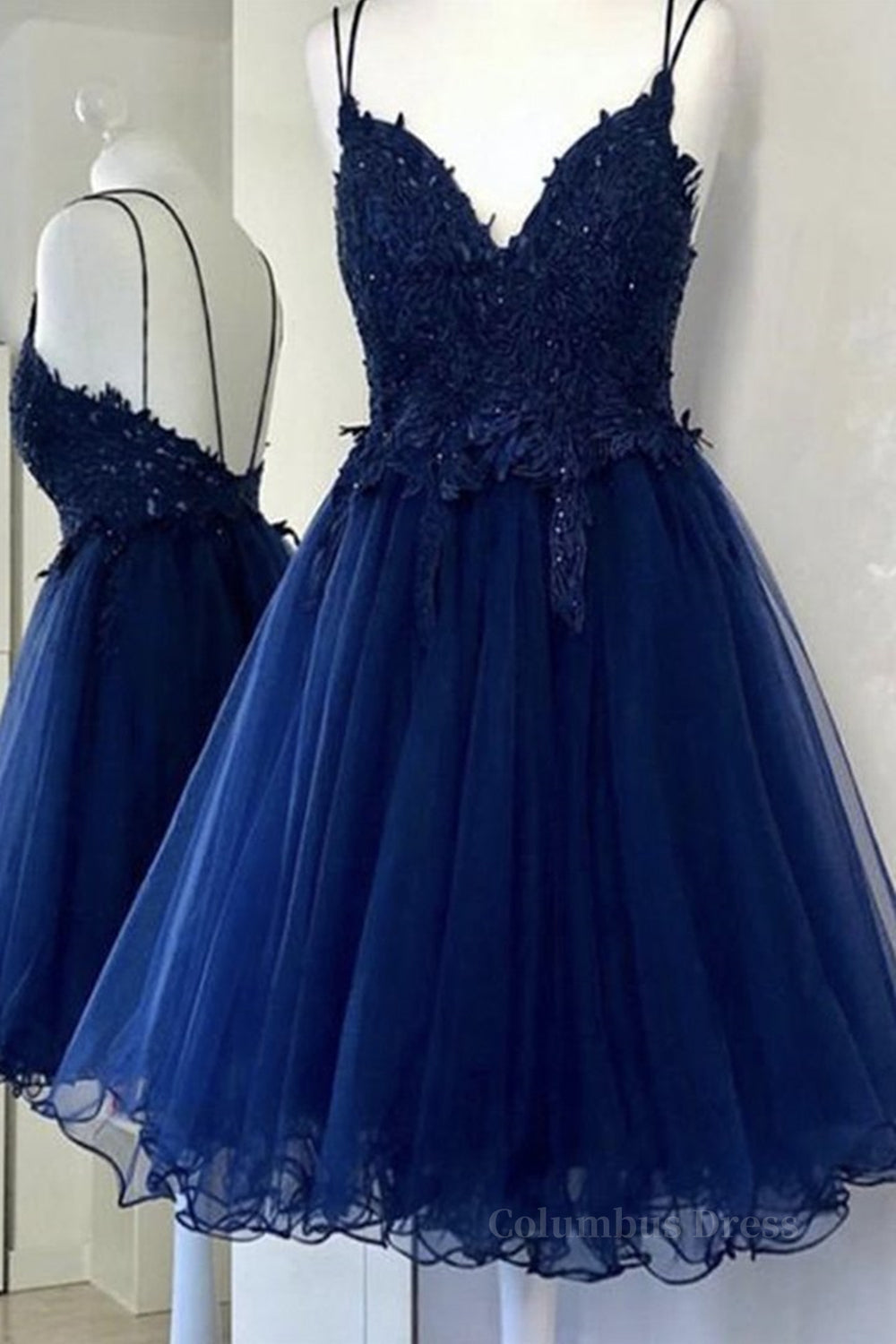 Cute V Neck Backless Blue Lace Short Corset Prom Dresses, Blue Lace Corset Homecoming Dresses, Blue Corset Formal Evening Dresses outfit, Evening Dress Short