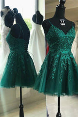 Cute V Neck Green Lace Short Corset Prom Corset Homecoming Dresses, Green Lace Corset Formal Dresses, Green Evening Dresses outfit, Formal Dresses Outfit