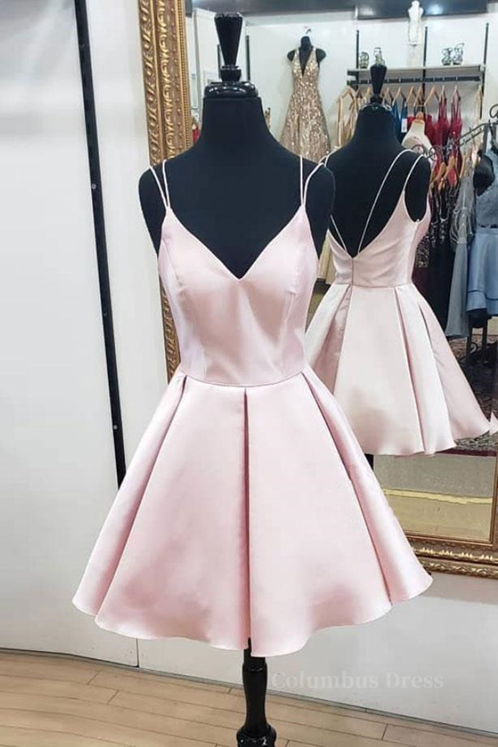 Cute V Neck Open Back Pink Short Corset Prom Dress, Backless Pink Corset Homecoming Dress, Short Pink Corset Formal Evening Dress outfit, Evening Dress Gowns