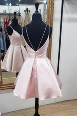 Cute V Neck Open Back Pink Short Corset Prom Dress, Backless Pink Corset Homecoming Dress, Short Pink Corset Formal Evening Dress outfit, Evening Dresses Gown