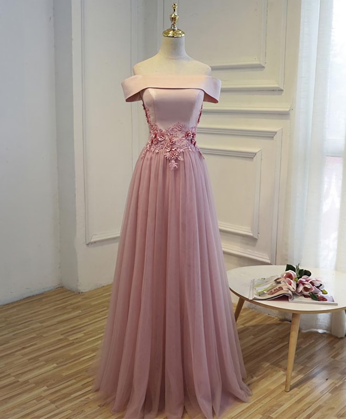 Pink A Line Off Shoulder Floor Length Corset Prom Dress, Lace Evening Dress outfit, Evening Dress Yellow