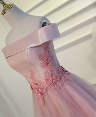 Pink A Line Off Shoulder Floor Length Corset Prom Dress, Lace Evening Dress outfit, Evening Dresses 1937S