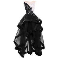 black lace appliques Corset Homecoming dresses elegant round collar sleeveless party dresses tulle high low Corset Homecoming dresses outfit, Wedding Guest