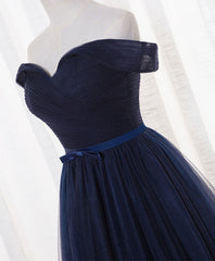 Dark Blue A Line Tulle Long Corset Prom Dress, Evening Dress outfit, Evening Dresses Australia