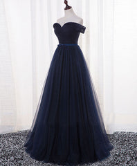 Dark Blue A Line Tulle Long Corset Prom Dress, Evening Dress outfit, Evening Dresses Green