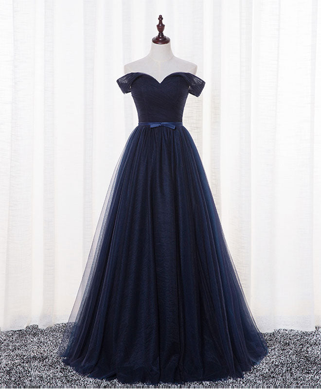 Dark Blue A Line Tulle Long Corset Prom Dress, Evening Dress outfit, Evening Dress 2035