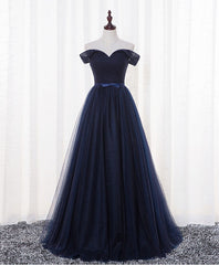 Dark Blue A Line Tulle Long Corset Prom Dress, Evening Dress outfit, Evening Dress 2035
