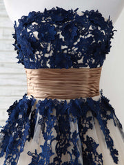 Dark Blue Lace Applique Tulle Long Corset Prom Dress Blue Corset Bridesmaid Dress outfit, Bridesmaid Dresses For Beach Wedding