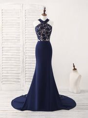 Dark Blue Lace Mermaid Long Corset Prom Dress Mermaid Corset Bridesmaid Dress outfit, Party Dresses For Teen